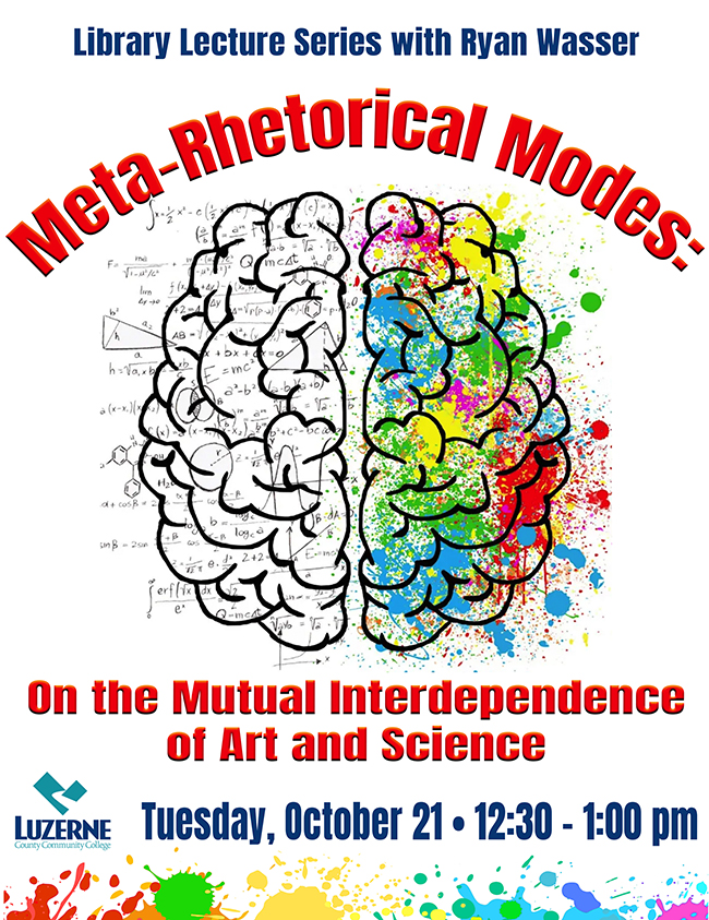 Rescheduled Library Lecture Series with Ryan Wasser, Meta-Rhetorical Modes: On the Mutual Interdependence of Art and Science, 12:30 pm - 1:00 pm, Library, Building 6