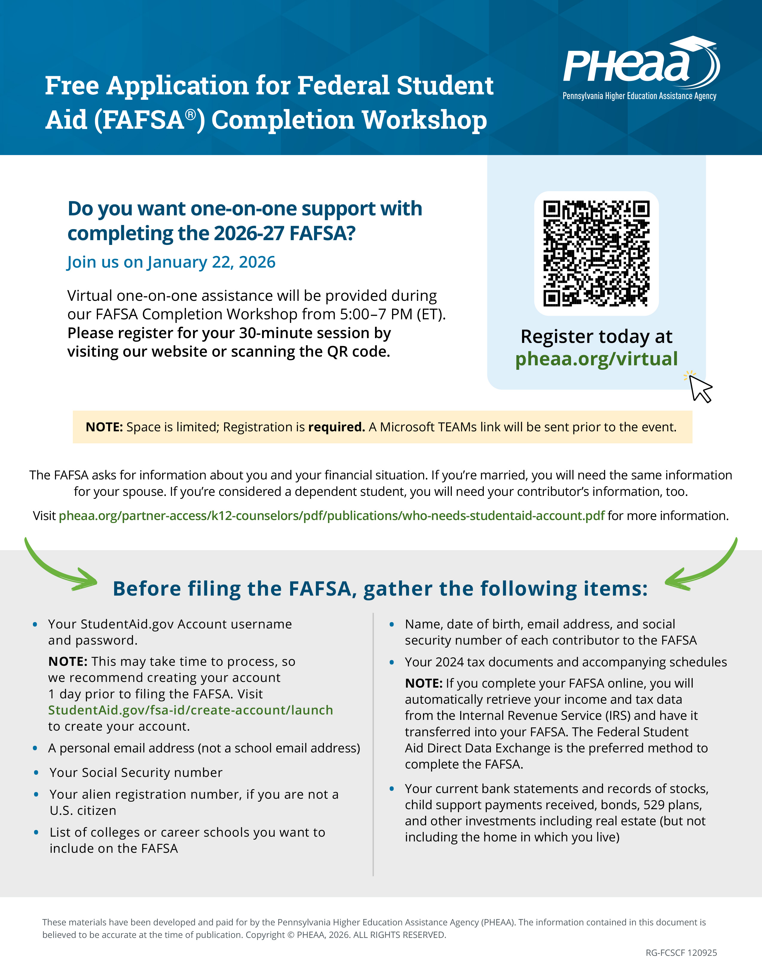 Free Application for Federal Student Aid (FAFSA) Completion Workshop