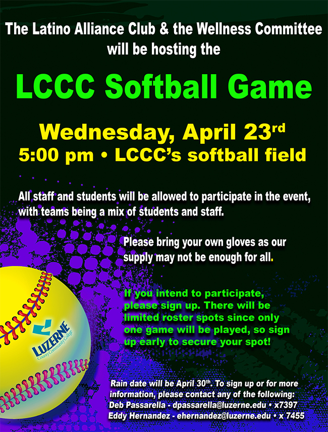 LCCC Softball Game, LCCC softball field, 5:00 pm