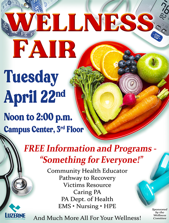 Wellness Fair, 12:00 pm - 2:00 pm, 3rd Floor Campus Center