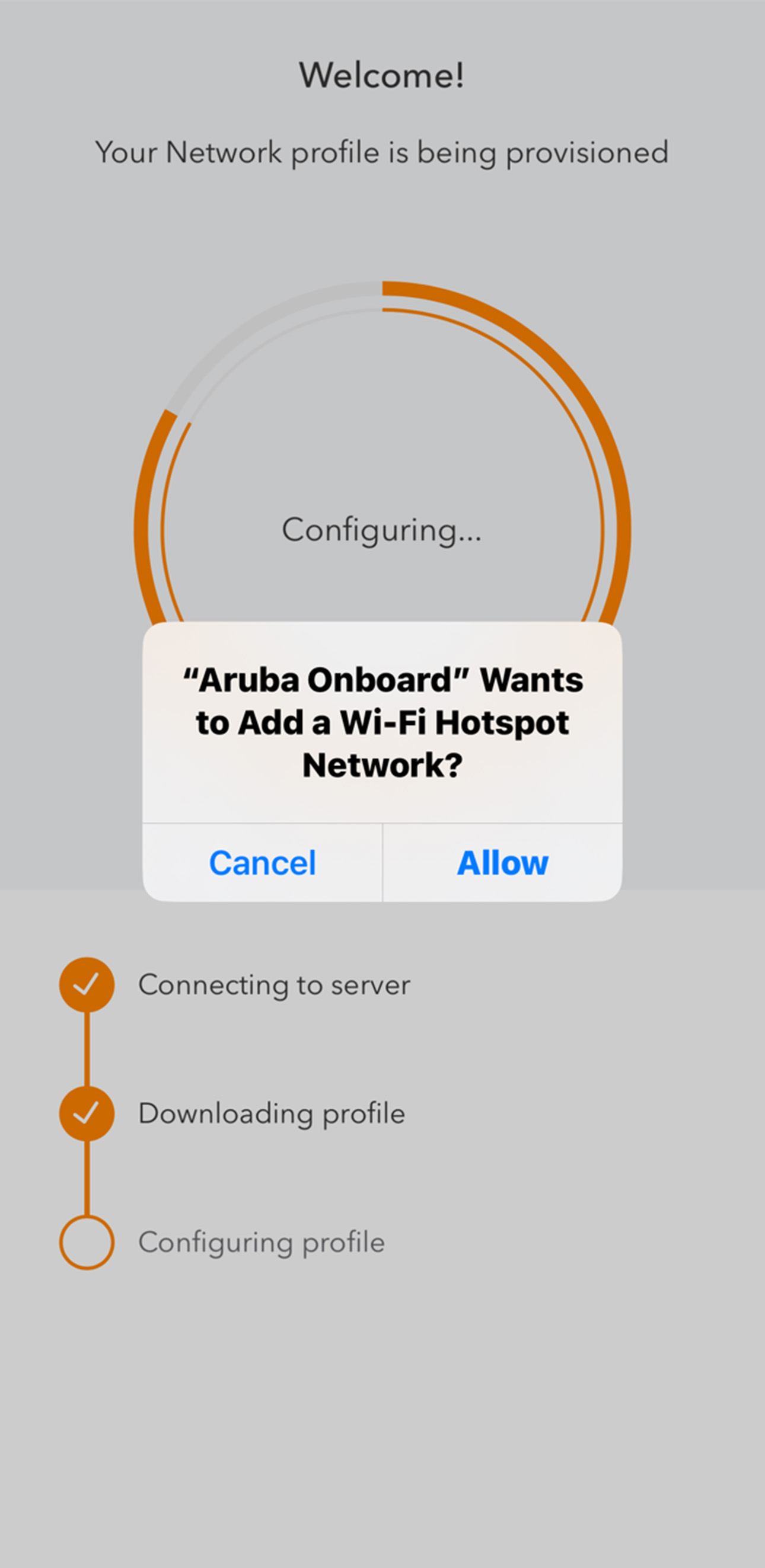 Aruba Onboard iOS Allow Image