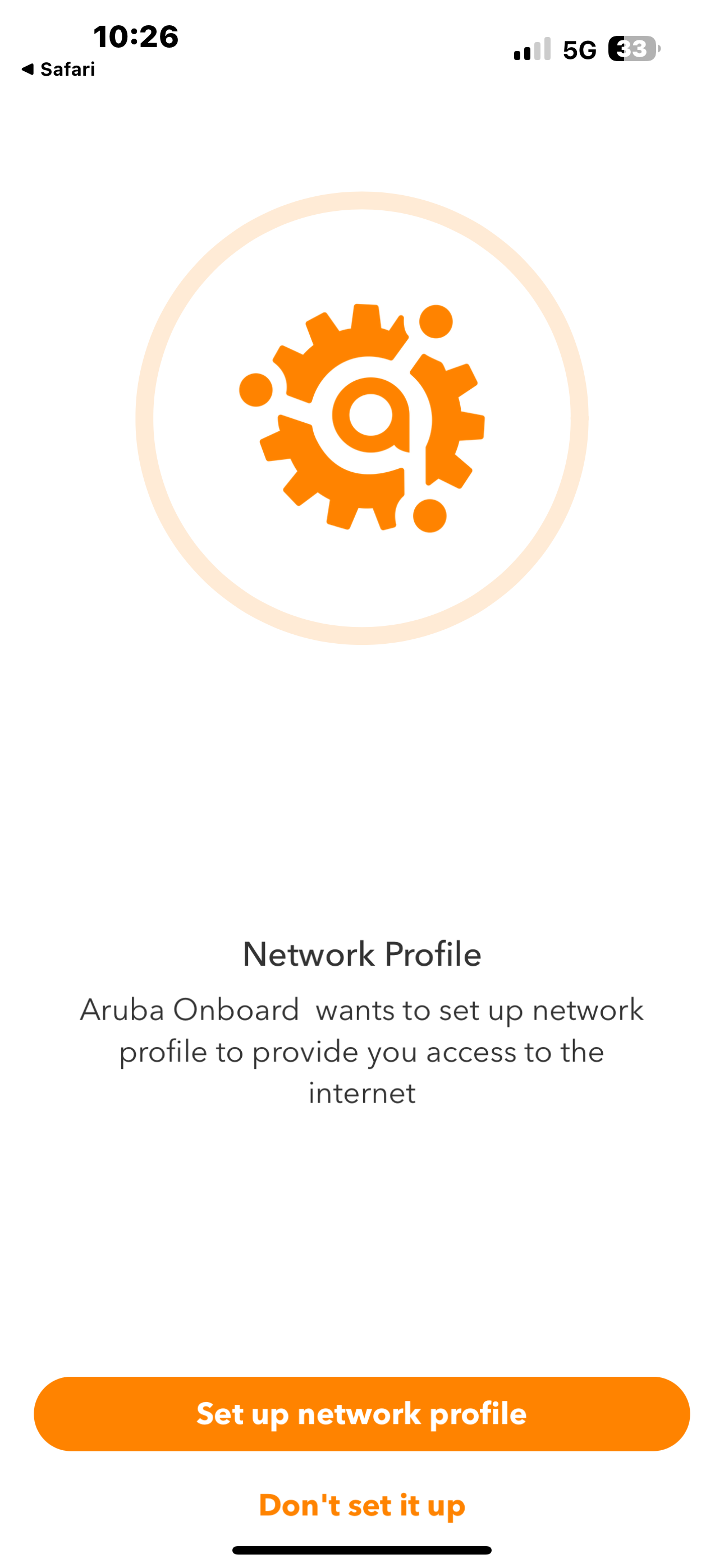 Aruba Onboard iOS Setup Image